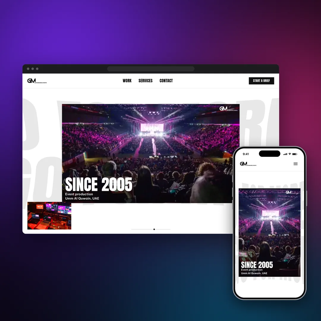 Go For More Events website shown on a device