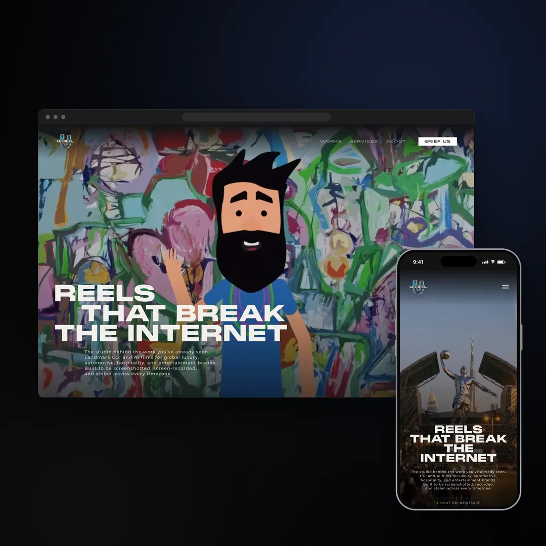 UNREEL Studio website shown on a device